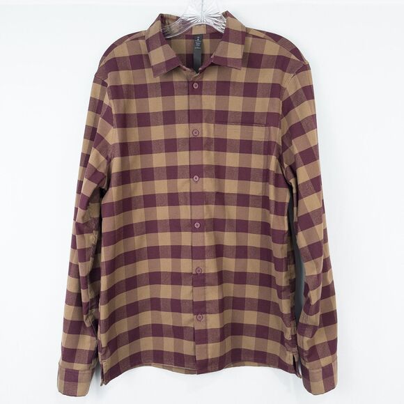 Lululemon Masons Peak Flannel Shirt Mens M Check Plaid Mini Dark Adobe Frontier - Picture 1 of 16